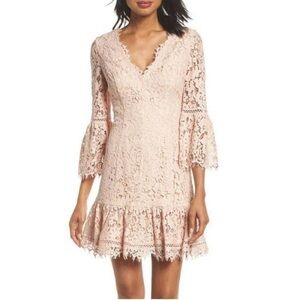 Eliza J Blush Lace Long Sleeve Dress